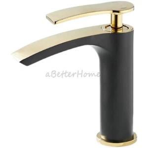 Euro Solid Bathroom Hot and Cold Faucet Black Inlaid Gold Hotel Basin Mixer Tap - Picture 1 of 14