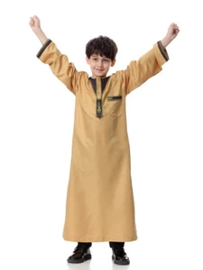Kids Muslim Robe Boys Dress Teenage Arab Abaya Islamic Kaftan Jubah Clothing New - Picture 1 of 64