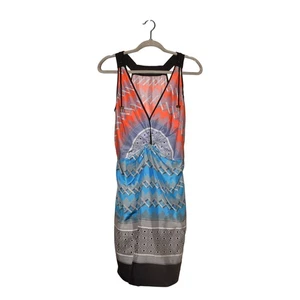 Vestido DEREK LAM $475 Multicolor Tribal Estampado Geométrico Sin Mangas Anudado 4 - Imagen 1 de 4
