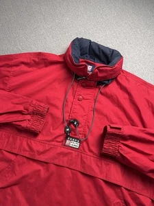 Chaps Ralph Lauren Anorak Jacket Men’s L Red 1/4 Zip Pullover Hooded Vtg 90s - Picture 1 of 15