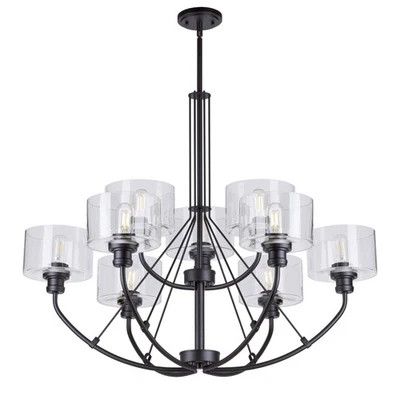 Lámpara de araña de pilar Forte Lighting 2748-09 Zane 9 luces 37" W - negra Foto 1 de 4