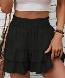 Mini Skirt Pantskirt Shorts Pleated Skirts High Waisted Ruffled Casual - Picture 1 of 3