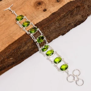 Peridot Gemstone Vintage Handmade 925 Sterling Silver Bracelet 6-8" KB-428 N043 - Picture 1 of 5