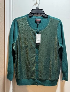 NWT Banana Republic L’Wren Sequin Cardigan Sweater In Cosmic Teal Size L - Picture 1 of 8