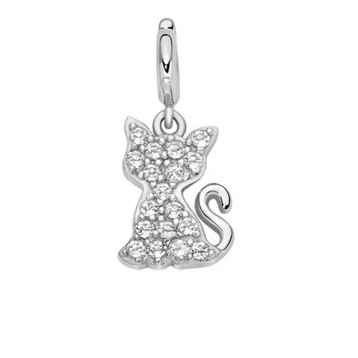 MILUNA  SIMBOLI  CHARM  GATTO   ARGENTO 925 E TOPAZI BIANCHI PFD896 - Immagine 1 di 2