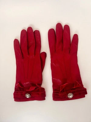 Coach Red Embellished Gloves 100% Leather Silk Lining - Image 1 of 4