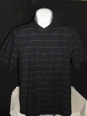 TRAVIS MATHEW BLACK/RED/WHITE STRIPED COTTON/POLY S/S BUTTON FT SHIRT SZ. M SLIM - Image 1 of 4