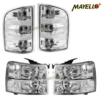4PCS Headlights+Clear Tail lights For 07-13 Chevy Silverado 1500 2500 3500 07-14 - Image 1 of 4