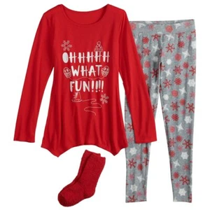 New Girls' SO Tunic Top & Fleece Leggings Pajama Set w/ Socks Red - M 10 & XL 14 - Picture 1 of 1