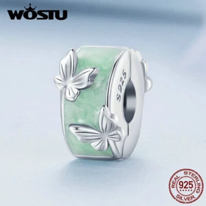 Wostu 925 Sterling Silver Butterfly Positioning Buckle Bracelet Charm Bead Gift - Picture 1 of 15