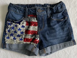 Girls Sequined Patriotic BlueJean Shorts for 4th of July Independence Day Size 8 - Picture 1 of 20