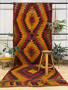 Orange Runner Rug| Hand-made 5'x13'ft Turkish Anatolian Sivas Kilim Runner Rug - Picture 1 of 10