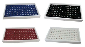 White Wooden Display Tray with Choice of 72/144 Velvet Flocked Ring Display - Picture 1 of 8