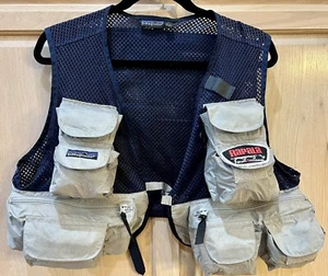Vintage Patagonia Fly Fishing Vest Men’s Medium Navy Mesh Tan Tackle Utility - Picture 1 of 13