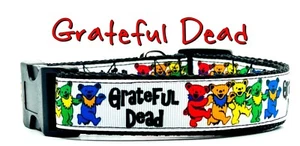 Grateful Dead dog collar Rock handmade adjustable buckle 1"or 5/8"wide or leash - Picture 1 of 11