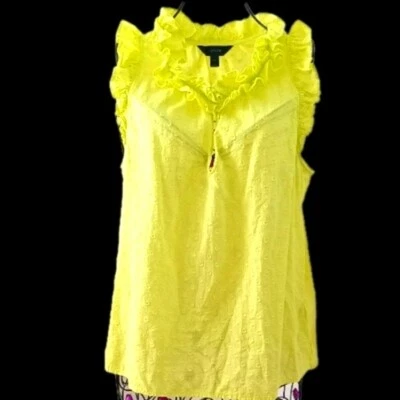 J. Top CREW Algodón Parquet Punto Suizo Textura Volantes Cuello Sin Mangas 12 Amarillo Foto 1 de 4