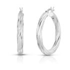 925 Sterling Silver 14k White Gold Plated Twisted Hoop Earrings, Gift- 30mm