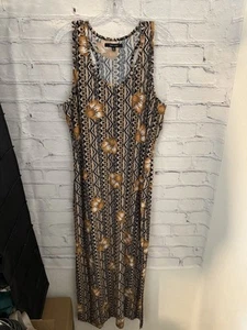 New Look Black/Tan/Yellow Maxi Tank Dress STRETCH EUC Women's XL - Picture 1 of 14