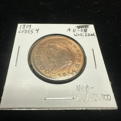 1814 Classic Head Large Cent Crosslet 4 Low Mintage Key Date AU Details Cleaned - Image 1 of 4