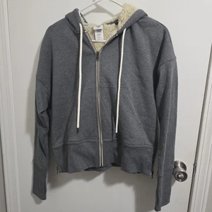 Cabi Damen GRAU CROPPED FULL ZIP HOODIE JACKE Sherpa gefüttert Side Zip GR M - Bild 1 von 6
