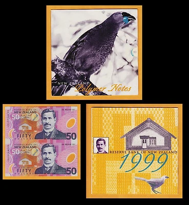 New Zealand 1999 First Polymer UNCUT $50 Commemorative Pair UNC - Image 1 of 2