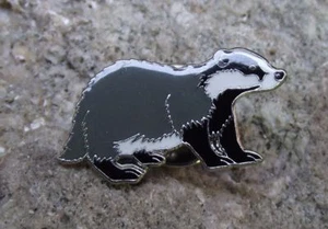 European Striped Badger Black White Face Woodland Animal Brooch Pin Badge - Picture 1 of 2