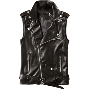 Chaleco de cuero sintético para motociclista con cremallera para hombre chaqueta sin mangas otoño suave - Imagen 1 de 9