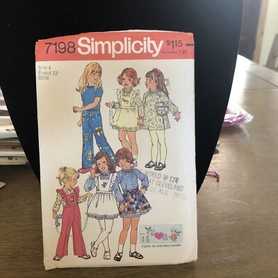 Simplicity Child Pattern Pants Pinafore Dress Embroidery Transfer uncut - Image 1 of 3