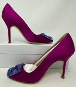 MANOLO BLAHNIK HANGISI Pink Satin Pointed Toe Pump Heel Shoe 35.5 EU / 5.5 US - Picture 1 of 19