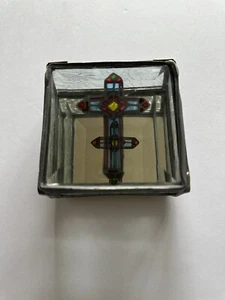 Glass Small Trinket/Jewelry Box, Hinged, Stained Glass Cross - Picture 1 of 11