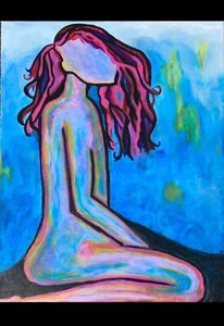 “Pink Woman”  BIG 16” x 20” Original Acrylic Painting On Stretched Canvas - Picture 1 of 1