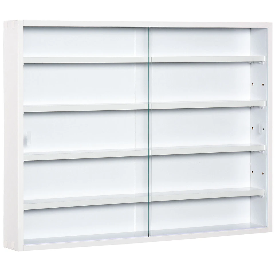 Homcom 5-Tier Wall Display Shelf Cabinet Glass Doors - White (833-761WT)