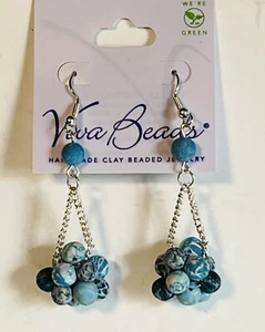 Viva Beads Blue Brook Faux Turquoise Clay Bead Cluster Dangle Earrings Boho New - Picture 1 of 9