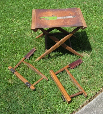 Vintage Mid Century Modern Retro Wood Director Chair / Stool with Poulan Logo Cover
