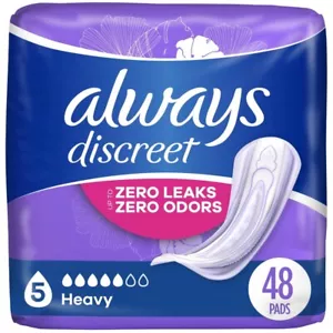 New Always Discreet Incontinence Pads, Heavy Absorbency, Regular Length, 48 CT - Picture 1 of 10