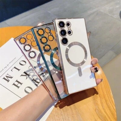 PHONECOVERUK Magsafe Case For Samsung S23 Ultra S22 Magnetic Clear Shockproof Soft TPU Cover