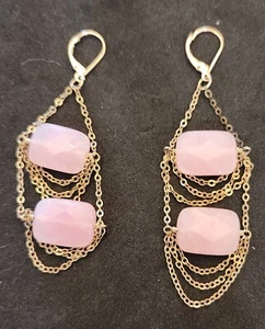 Rose Quartz Cascading 14/20 Gold Earrings 3" - Picture 1 of 1