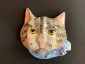 Toni Raymond Ceramic Grey Tabby Cat String Dispenser And Small Scissor Holder - Picture 1 of 12