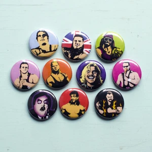 1" WRESTLING LEGENDS BUTTONS - pin badge andre the giant owen hart macho man wwf - Picture 1 of 2