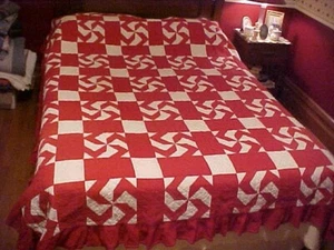Vintage RED  WHITE QUILT, NATIVE AMERICAN PEACE DESIGN - Picture 1 of 5