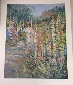 Gordon, L.-HollyHocks-Landscape-Art For Sale - Picture 1 of 6