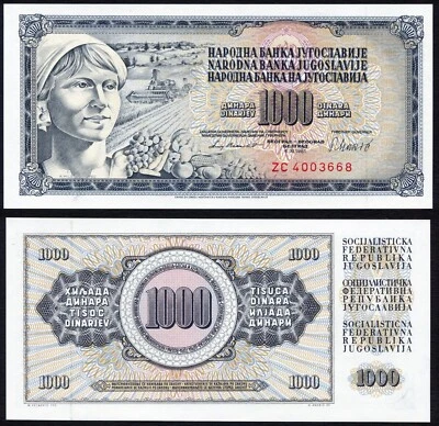 Yugoslavia 1000 dinara 1981.11.04. Woman Fruit P92d Prefix ZC Replacement UNC #1 - Image 1 of 4