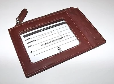 NUEVO ITALIA CUERO RFID BLOQUEO DELGADO TARJETERO ID CARTERA CON BOLSILLO CON CREMALLERA MARRÓN Foto 1 de 4