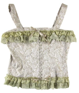 NWT Kenzie Girl Beige Silver Button Down Lace Corset Tank Blouse Large - Picture 1 of 4