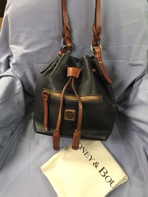 Dooney & Bourke Black Logan Drawstring Tassels Bucket Pebble Leather - Image 1 of 4
