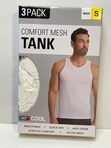 32 Gradi Cool Tank Shirt Uomo Small Comfort Mesh Confezione da 3 Bianco Nuovo - Foto 1 di 6