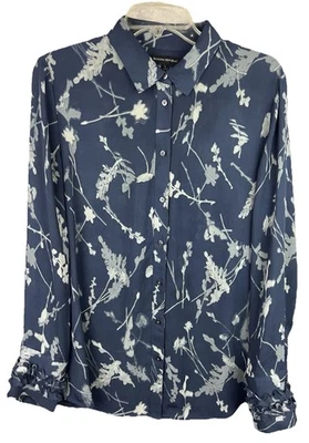 Blusa Banana Republic L Azul Botánica Abotonada Ligera Boho Ropa de Trabajo Foto 1 de 4