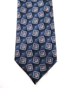 ERMENEGILDO ZEGNA / ITALY===NAVY AND MEDIUM BLUE SQUARE PRINT===SILK NECK TIE - Picture 1 of 7