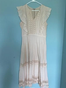Vestido midi St Roche Wonderland talla 4 flexión volantes sin mangas 100 % algodón orgánico - Imagen 1 de 10
