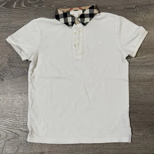Burberry Polo Plaid Collar White Short Sleeve Kids Shirt Sz 10 - Picture 1 of 8